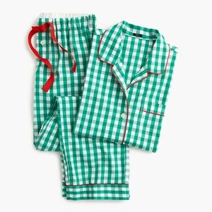 J.Crew Vintage Pajama Set in Green Gingham with Red Trim size Medium